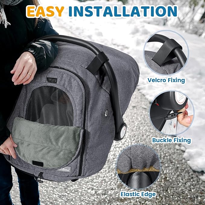 Orzbow Winter Car Seat Cover Baby | Waterproof Infant Carseat Cover Compatible with Doona Car Seats and Strollers, Breathable Baby Carseat Canopy, Baby Winter Essentials, Dark Grey