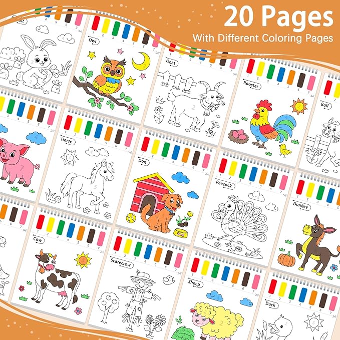 SOCOLER Paint with Water Coloring Books for Toddlers, Farm Theme Mess Free Watercolor Painting Papers for Kids Water Color Paint Kit Art Craft Gift for Ages 1-3, 4-8