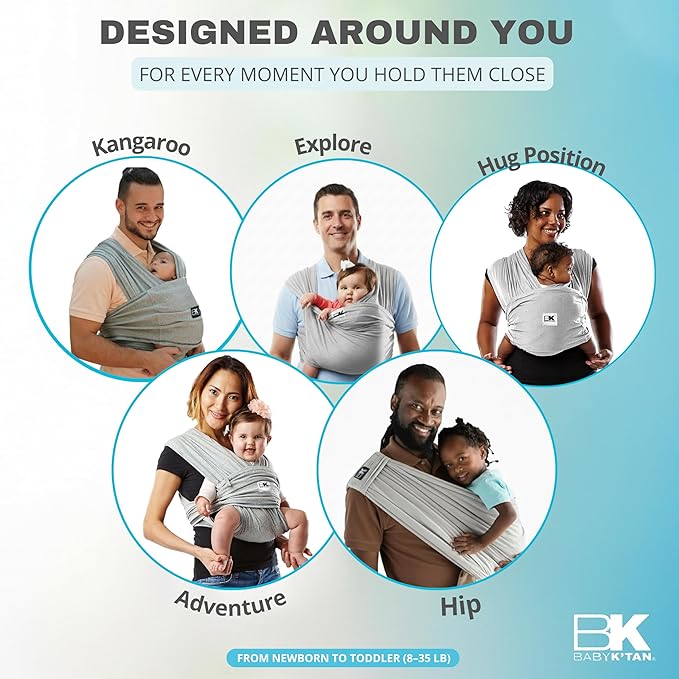 Original Baby K'tan Baby Carrier: #1 Easy Pre-Wrapped, Soft, Slip-On, No Rings, No Buckles | 5 in 1 Baby Sling for Hands-Free Comfort | Heather Grey | Large