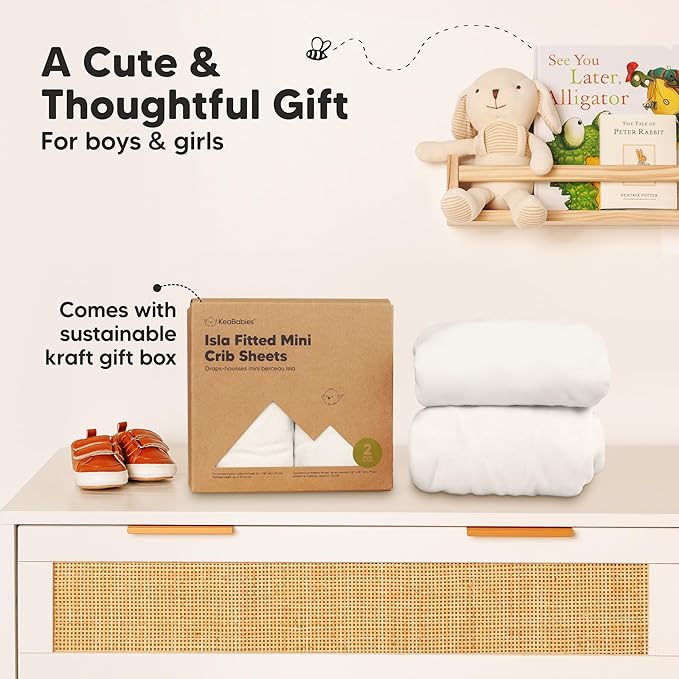 Pack and Play Sheets Fitted - 2-Pack Mini Crib Sheets for Pack N Play Mattress 38x26, Soft & Cozy, Neutral Toddler Playard Bedding, Snug Fitted Mini Baby Crib Mattress Cover Boy, Girl (Soft White)