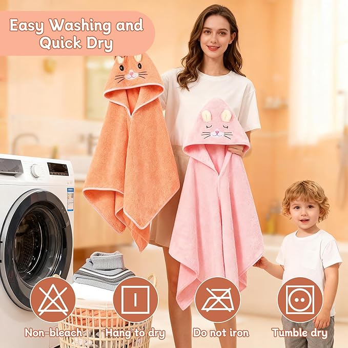10 PCS Baby Bath Towels, 2 PCS Soft Hooded Towels & 8 PCS Washcloths - Ultra Soft, Super Absorbent, Cute Design for Newborns, Infants & Toddlers - Ideal for Bath, Swimming & Daily Care