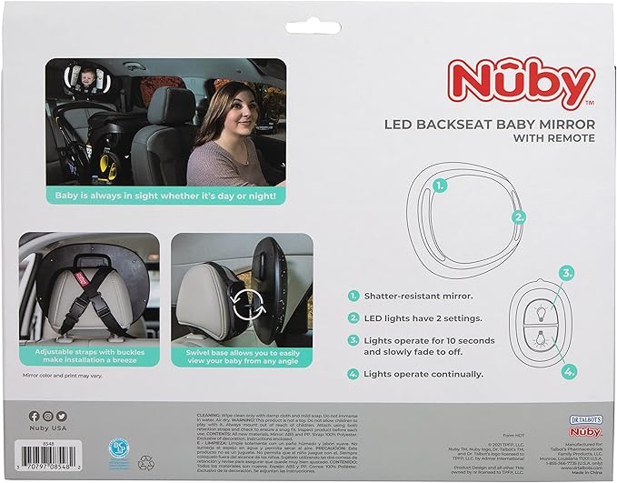 Nuby LED Light Backseat Baby Car Mirror with Remote Controlled Light, Wide View Shatter Resistant Mirror, Adjustable, Night Sky