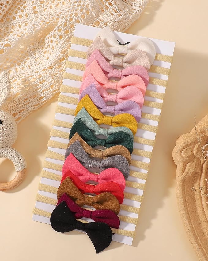 doboi 16PCS Baby Girl Headbands with Bows Baby Hair Bows Nylon Hairbands Handmade Woolen Fabric Hair Accessories for Newborn Infant Toddlers Little Girls and Kids