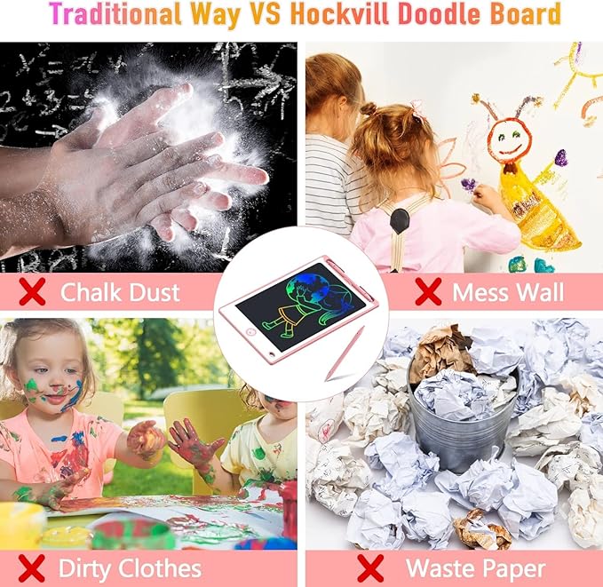 Hockvill LCD Writing Tablet for Kids 8.8 Inch, Toys for Girls Boys Drawing Pad for 3 4 5 6 7 Year Old Kids Toys, Children’s Day Gift Valentines Gift for Kids Toddler Doodle Board Travel Essentials