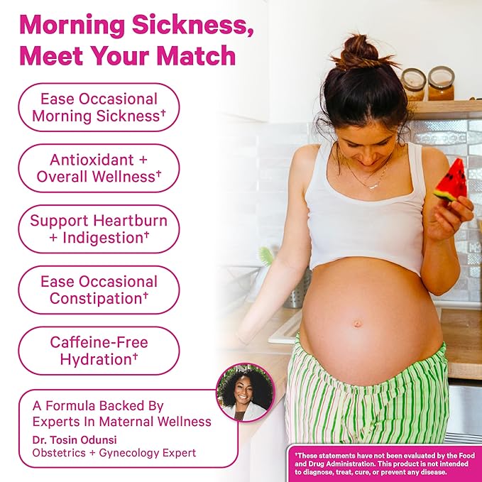 Pink Stork Organic Morning Sickness Pregnancy Tea - Hot or Iced Tea - Prenatal Heartburn, Indigestion, and Constipation Support - 1st Trimester Pregnancy Must Haves - Ginger Peach, 15 Sachets