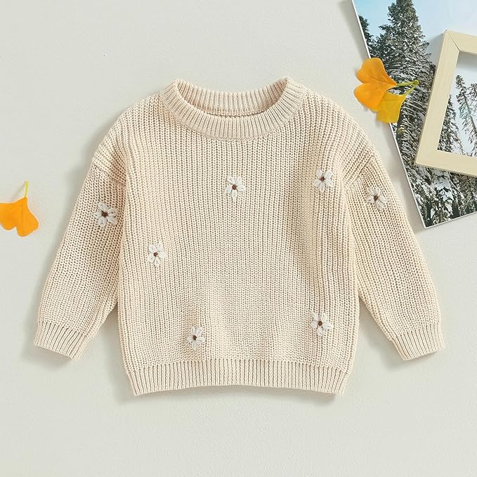 Mubineo Baby Girl Winter Clothes Cute Flower Sweater Crewneck Pullover Long Sleeve Knit Newborn Infant Sweaters