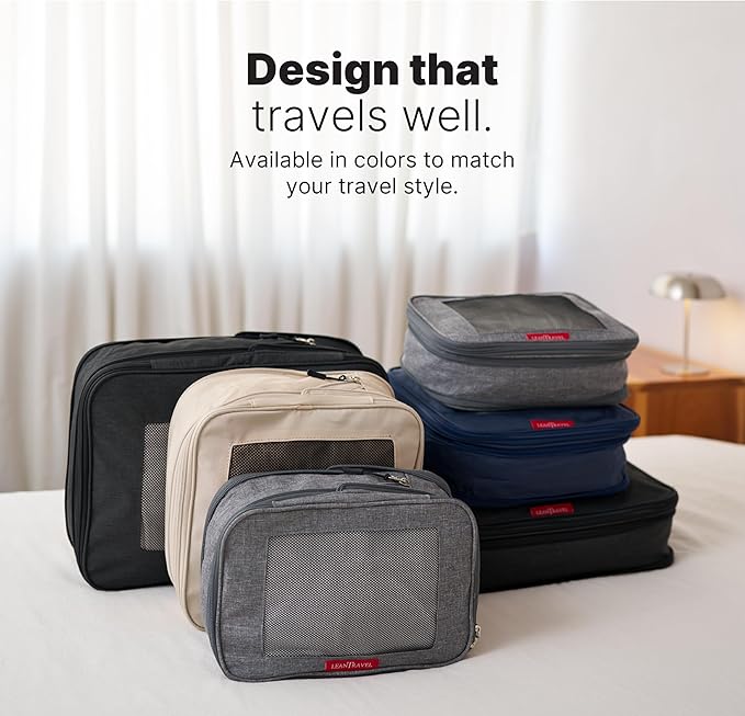 LeanTravel Premium Compression Packing Cubes for Travel - Luggage Organizers with Double Zipper - Sturdy Bags for Suitcase (1 Large Bag, Grey)