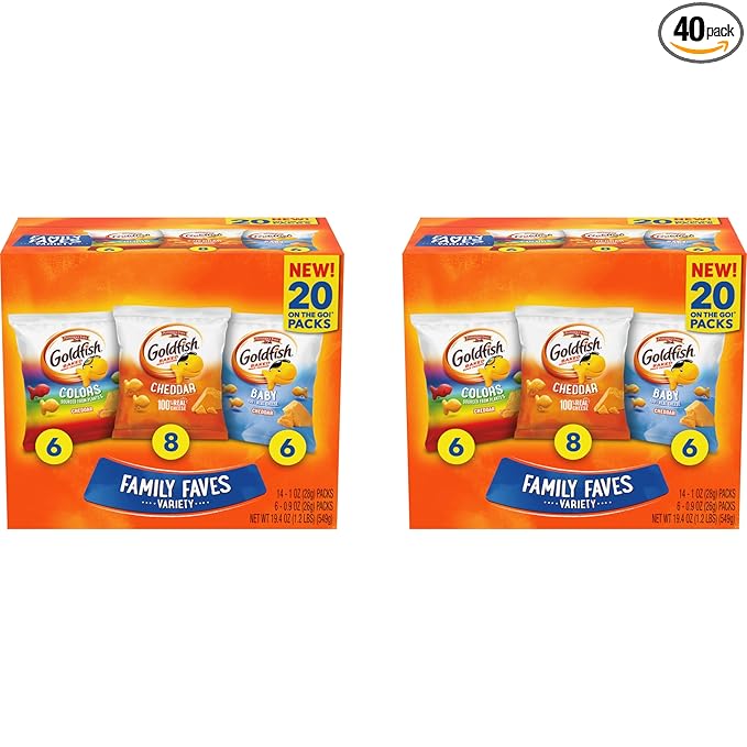 Goldfish Family Faves Crackers, Cheddar, Colors and Baby Crackers Snack Packs, 20-Ct Variety Pack (Pack of 2)