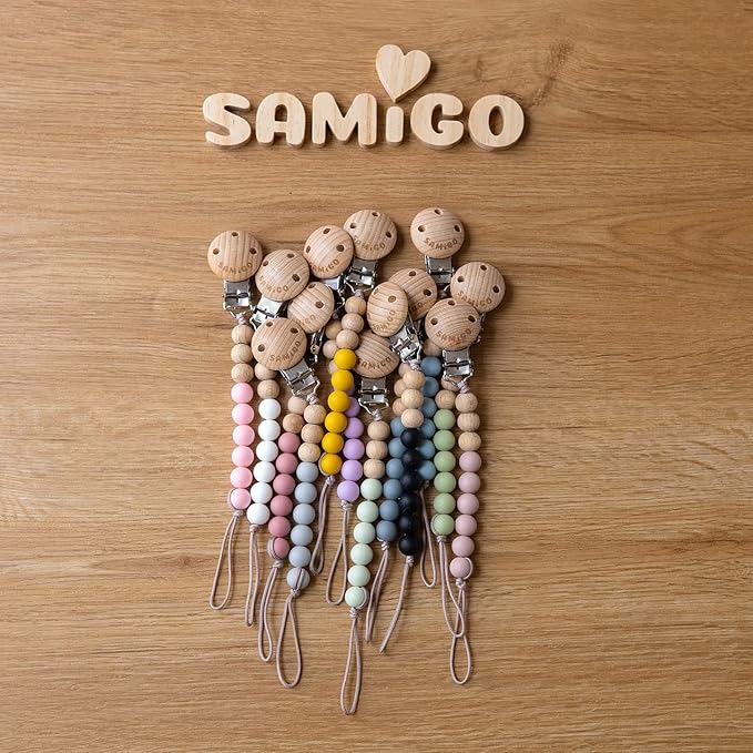 SAMiGO Silicone Pacifier Clips Holders Paci Binky Clips for Baby Boys and Girls - 2 Pack