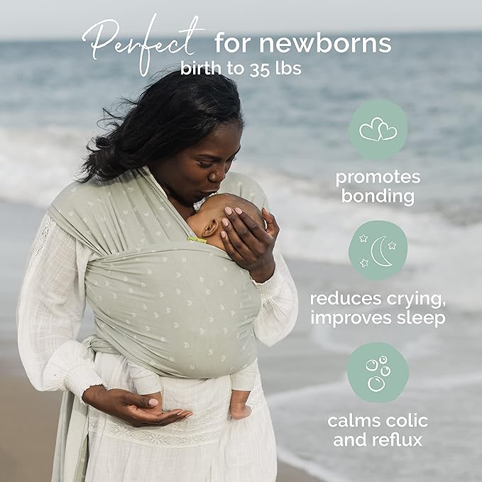 Boba Baby Wrap Carrier – Original Baby Sling Carrier for Newborns (7–35 lbs), Soft, Secure, Hands-Free & Ergonomic, Ideal for Comfortable Bonding, New Parents (Serenity Sage Rainbows)
