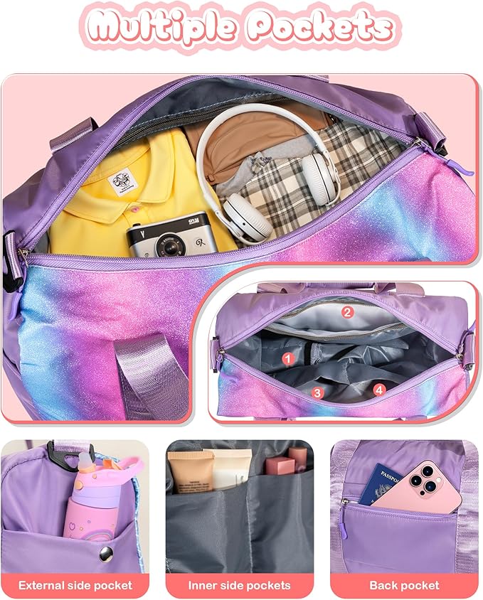 Teen Girls Birthday Gifts-Girl Gym Bag with Shoe Compartment, Kid Personalized Weekender Overnight Bags, Initial Travel Tote with Makeup Pouch, Birthday Gift for Sister Daughter (Letter J)