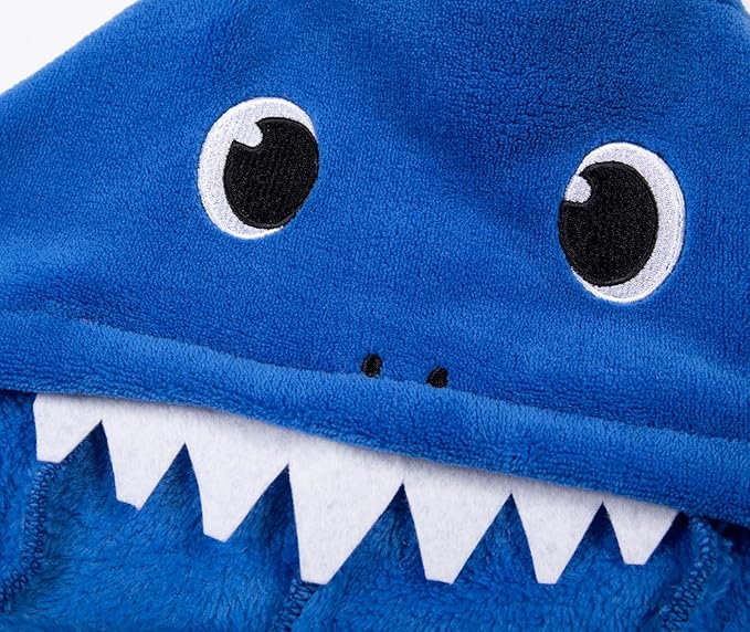 Kids Boys Girls Shark Soft Hooded Bathrobe Toddler Robe with Animal Hood
