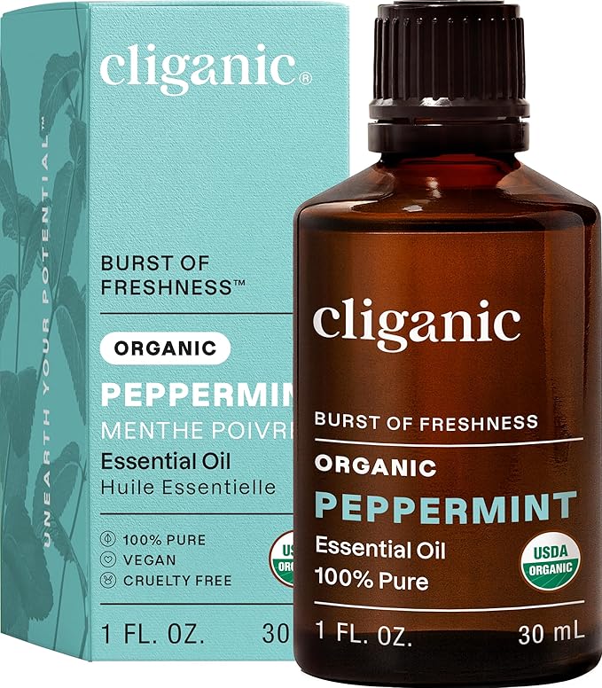 Cliganic Organic Peppermint Essential Oil, 1oz - 100% Pure Natural Undiluted, for Aromatherapy | Non-GMO Verified (Packaging May Vary)