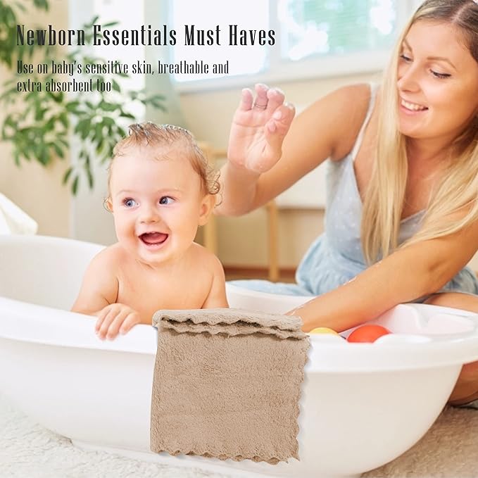 Cute Castle Ultra-Soft Baby Washcloths, 16 Pack - 9" by 9", Gentle on Sensitive Skin for Face and Body, Plush, Super Absorbent Wash Clothes for Girls and Boys,White+Brown+Grey+Sage Green