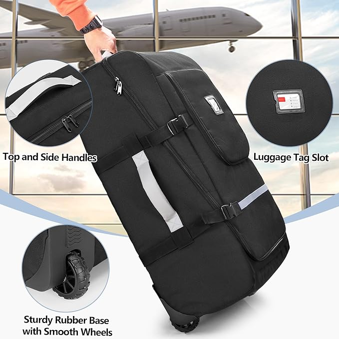 Stroller Travel Bag with Wheels Compatible with UPPAbaby Vista, Vista V2, Cruz V2, Rolling Gate Check Stroller Storage Bag for Airplane, with Dual Handles, Luggage Tag, Reflective Strip, Black