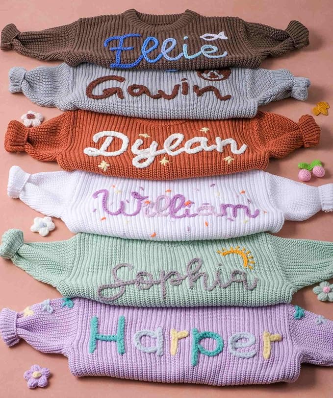 Personalized Baby Knit Sweater, Custom Baby Sweater with Hand-Embroidered Name and Monogram, Customized Unique Gift for Baby