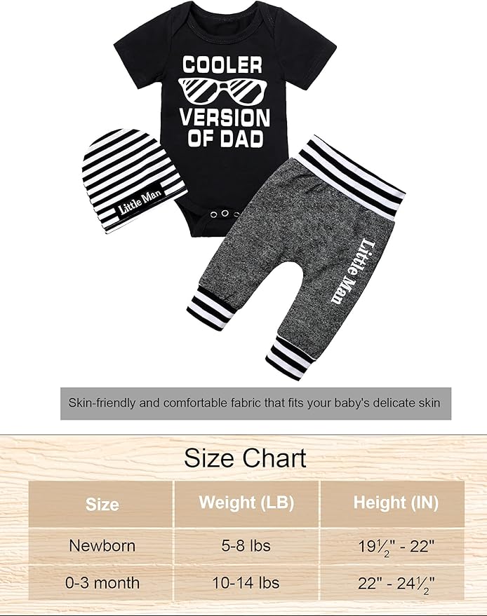 Fommy Newborn Baby Boy Clothes New to The Crew Letter Print Romper+ Pants+Hat 3PCS Outfit