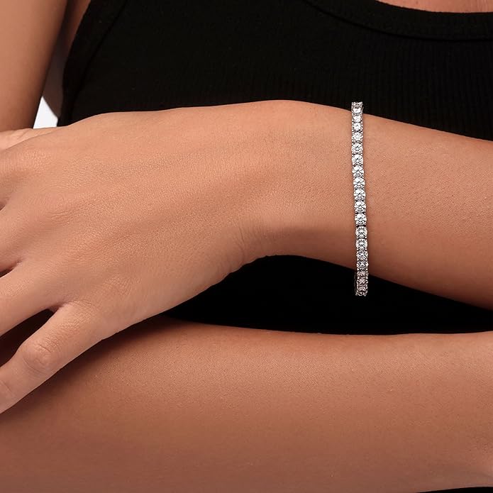 EcoGems Moissanite Tennis Bracelet for Women and Men – 18K White or Yellow Gold Plated Sterling Silver – Lab Grown D Color VVS Clarity Stones – Elegant Gift Box Included