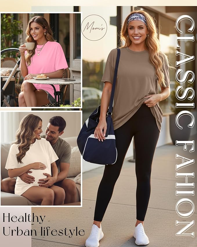 3 Pack Women's Oversize Nursing Breastfeeding Shirts Hidden Zipper Short Sleeve Loose Fit Maternity Tops