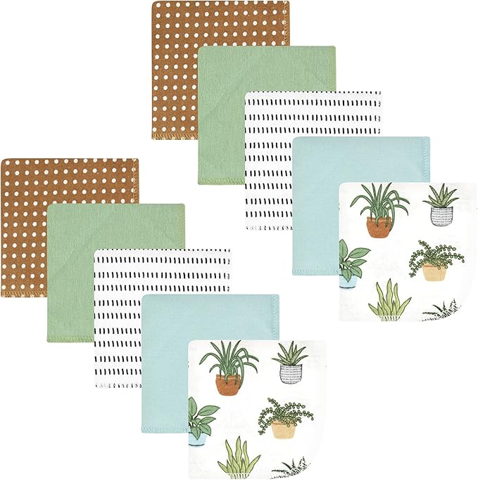 Hudson Baby Unisex Baby Flannel Cotton Washcloths, Plants 10 Pack, One Size