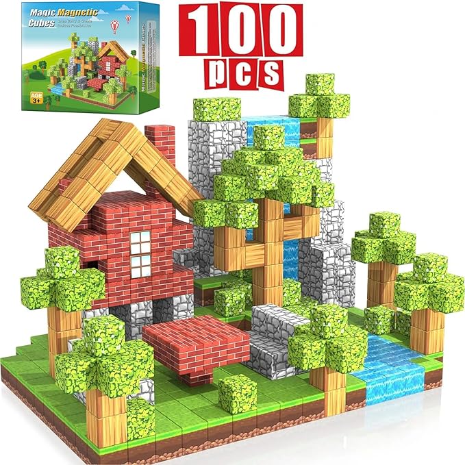 Magnetic blocks-100pcs,Building Cube,Size 0.8 inches/2cm, Constructions Toys for Boys & Girls Age 3-4, 5 6 7 8 9 10