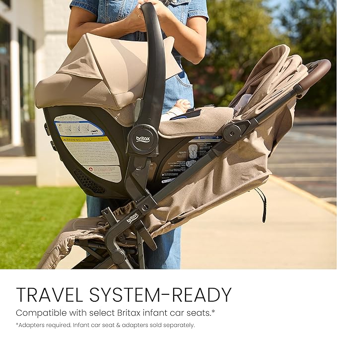 Britax Juniper+ Compact Stroller, Portable & Lightweight On-The-Go Stroller with Fastpack & One-Hand RapidFold, Infant Car Seat Compatible, Built-in Carry Strap, Ventilating Fabrics — Raven Black