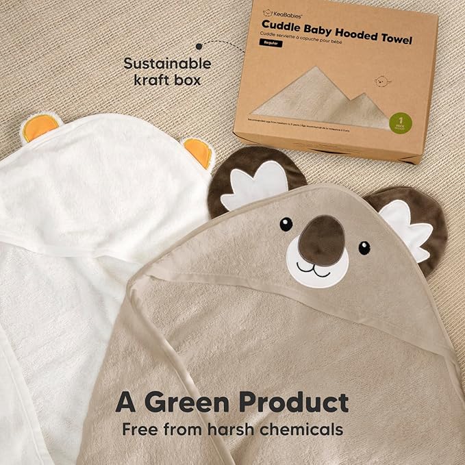 KeaBabies Hooded Baby Towel for Newborn - Viscose Derived from Bamboo Large Baby Bath Towels with Hood for Boys, Girls, Toddler, Extra Absorbent & Soft Newborn Bath Essentials (Koala, Regular)