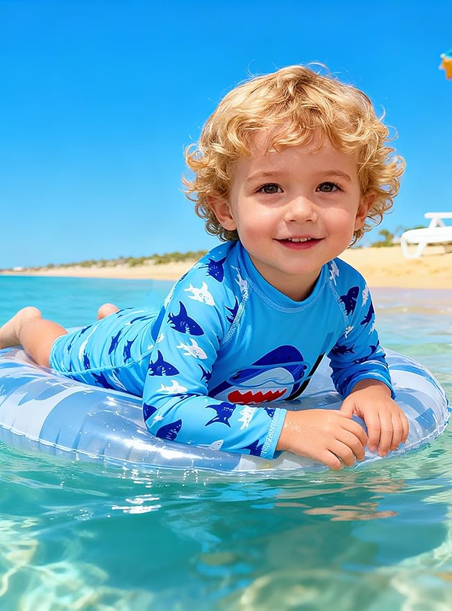 ADUKIDE Baby Boys Swimsuit Summer Beach Rash Guard Swimwear One Piece Sunsuit with Sun Hat 3-24 Months