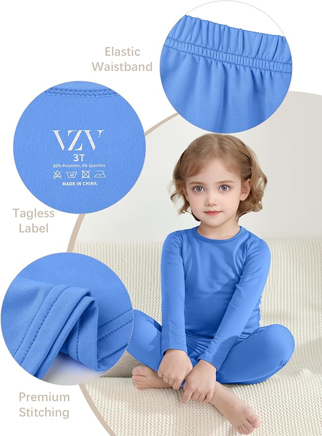 VZV 2T-6Y Toddler Thermal Set Thermal Underwear for Kids Fleece Lined Toddler Base Layer Long Johns for Kids Boys Girls
