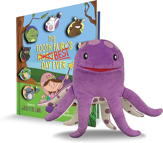 Bubbles Octopus Tooth Fairy Pillow and Book Bundle | 8" Plush with Pocket for Lost Teeth & Hardcover Storybook w/Tracker, Q&A for Boys Girls Children of All Ages