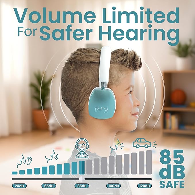 Puro Sound Labs Noise Cancelling Headphones for Kids - 85 dB Volume Limit, Built in Mic, 35-Hour Battery, Lightweight On Ear Design & Comfy Fit, Bluetooth Headphones for Kids – PuroQuiet Plus, Teal