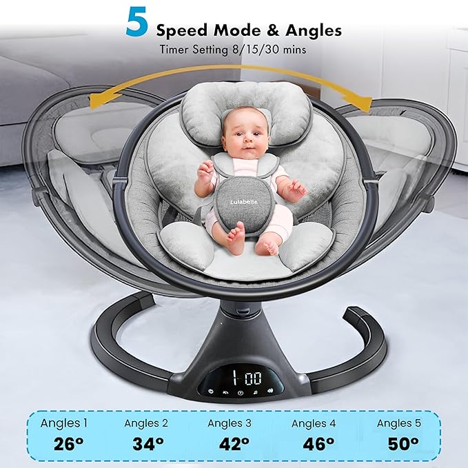 Lulabelle Baby Swings for Infants, 3-in-1 Infant Swing, 5 Sway Speeds | 10 Preset Lullabies & Bluetooth, Portable Newborn Swing for Home or Travel | Electric Baby Swing with Adjustable Height