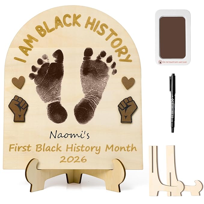 R HORSE 3D Baby's First Black History Month Footprint or Handprint Art Sign Craft, I am Black History DIY Wooden Hanging Decoration, Newborn Keepsake Gift for Unisex Baby Photo Prop Nursery Decor