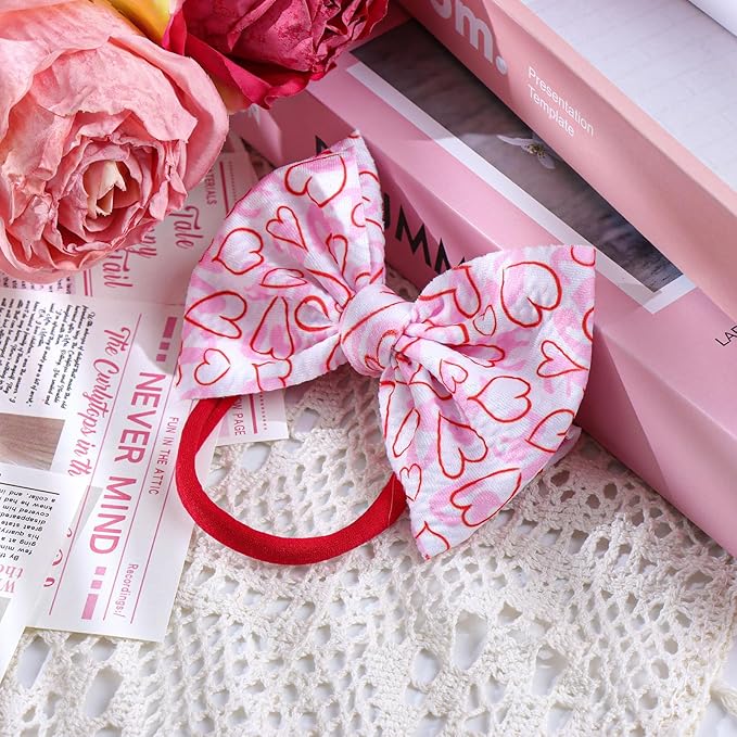 YanJie Bows for Baby Girls Nylon Headband Bows Newborn Headband Baby Hair Bow with Bows Girls Bows and Headband Hair Accessories Infant Toddler Pink Heart