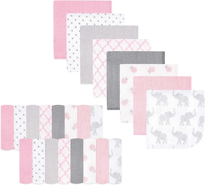 Hudson Baby Unisex Baby Rayon from Bamboo Washcloth Bundle, Girl Elephant, One Size