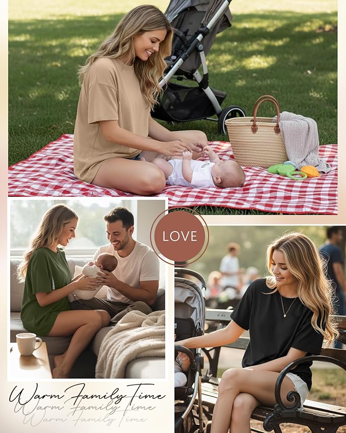 3 Pack Women's Oversize Nursing Breastfeeding Shirts Hidden Zipper Short Sleeve Loose Fit Maternity Tops