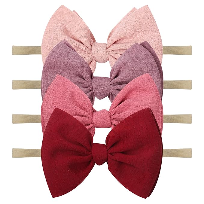 YanJie Baby Girls Nylon Headbands Newborn Bows Handmade Hair Bows Hairbands Hair Accessories for Newborn Infant Toddlers Kids (pink-wine)