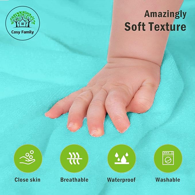Cosy Family 3 Pack Baby Hooded Towels, Rayon Made from Bamboo, Soft Unisex Bath Towels for Babies,Toddler,Infant - Newborn Essential - Ultra Absorbent Toddler Towels for Baby Boy Girl - Aquamarine