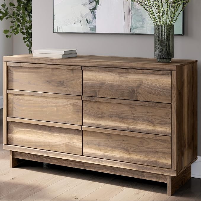 Signature Design by Ashley Darcalli Retro 6 Drawer Dresser with Easy Glide and Safety Stop, Brown