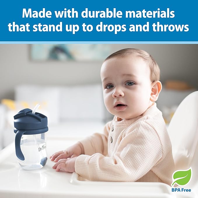 Dr. Brown's Milestones Baby's First Straw Cup, Training Cup with Weighted Straw, 9 oz/270 mL, BPA-free, 6m+, Dark Blue, 1-Pack