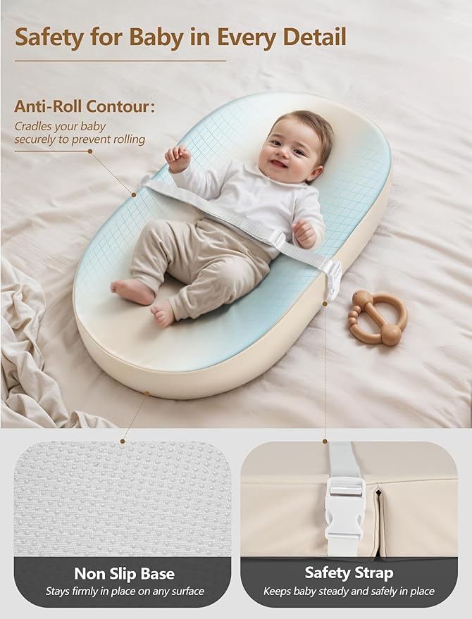 Wipeable Baby Changing Pad: Changing Pad Babies for Dresser Waterproof 31.5” * 15.7” with Removable Safety Strap for Diaper Changing on Table (Creamy White)
