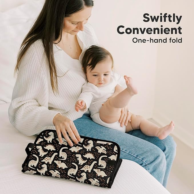 KeaBabies Portable Diaper Changing Pad, Easy Wipe Clean - Foldable Waterproof Baby Changing Mat for Diaper Bag, Compact, Lightweight, 25x13 Newborn, Infant, Baby Changer Travel Essential (Dino Ridge)