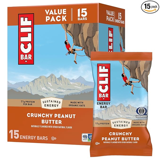 CLIF BAR - Energy Protein Bars - Crunchy Peanut Butter - Made with Organic Oats - Energy Bars - Non-GMO - (15 Pack)