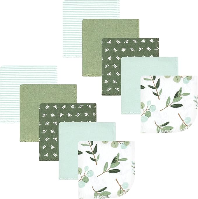 Hudson Baby Unisex Baby Flannel Washcloths, Eucalyptus 10Pk, One Size