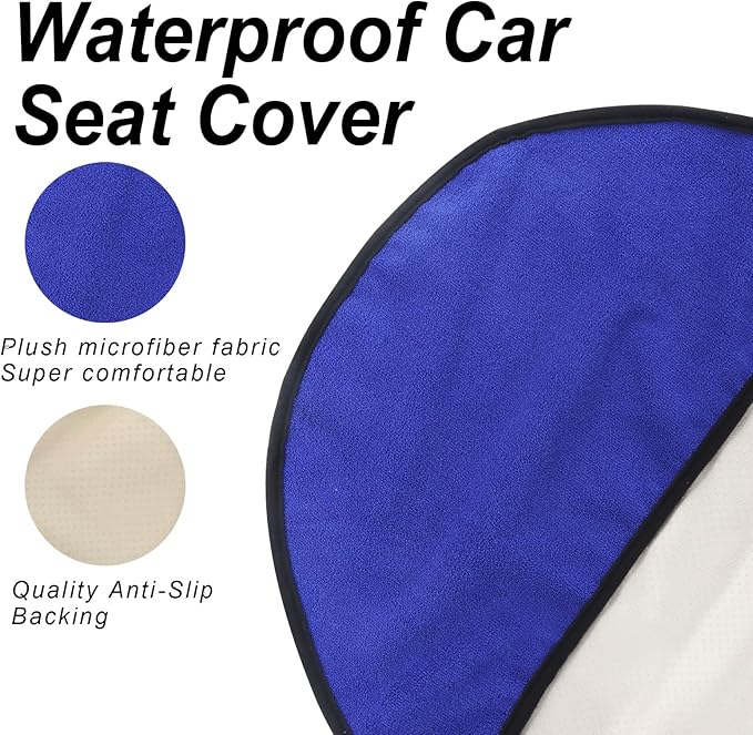 Sweat Towel Car Seat Cover Protector Front Seats for Gym Workout, Running, Swimming, Beach and Hiking, Waterproof Universal Seat Cover for Car, Truck, Van & SUV (Blue, 1pcs Front Seat)