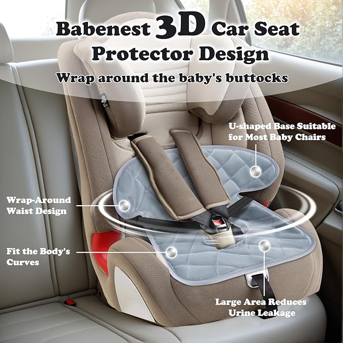 Babenest Car Seat Potty Protector Cover -Waterproof Carseat Training Liner for Baby &Toddler Shower Gift, Dry Piddle Pee Pad with Fun Designs for Strollers & Infant Car Seats (1pc Grey)