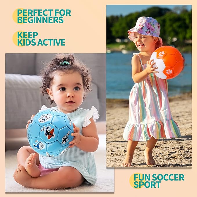 Toddler Soccer Ball Size 2 - Small Soft Kids Ball 2 Pack for Ages 1-3 3-5 - Cartoon Sports Toy Boys Girls - Soccer Gift for Indoor Outdoor Games - Birthday/First/Valentine Gift for Toddlers Kids