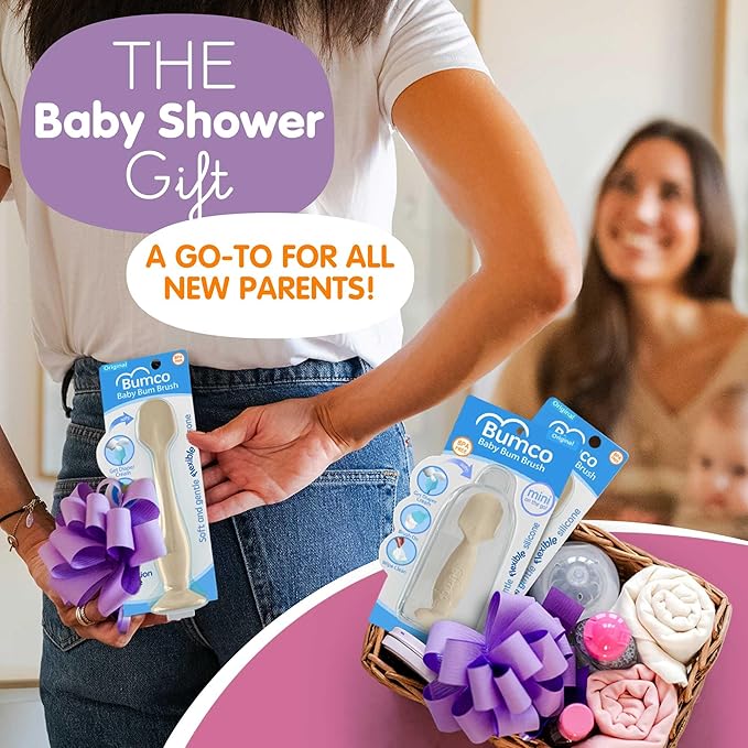 Bumco Baby Bum Brush + Mini Diaper Cream Spatula - BPA-Free Butt Spatula, Soft Diaper Spatula, Baby Diaper Cream Applicator, Mom-Invented Diaper Bag Essentials, Butt Spatula