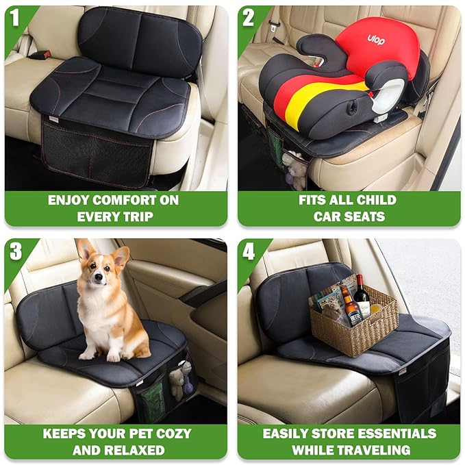 Siivton Car Seat Protector for Kids, Anti-Slip Design, Thick Padding, Prevents Seat Marks, 2 Storage Pockets for Toys & Snacks, Fits Most Cars, Black - 1 Pack
