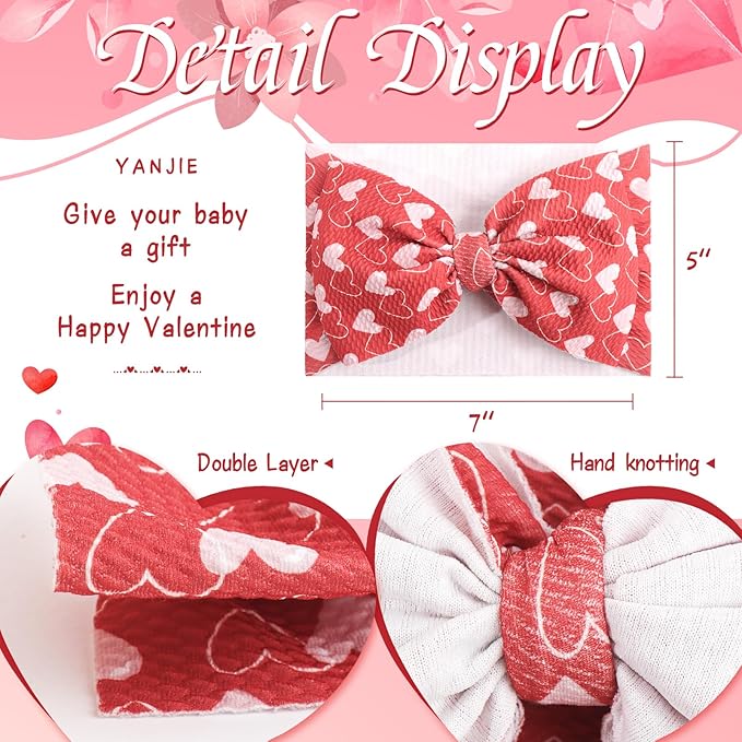 YanJie Baby Headbands Red Newborn Headbands Heart Light Bow Pink Baby Girls Bows Nylon Headband Baby Hair Accessories Infant Dress Up Gift
